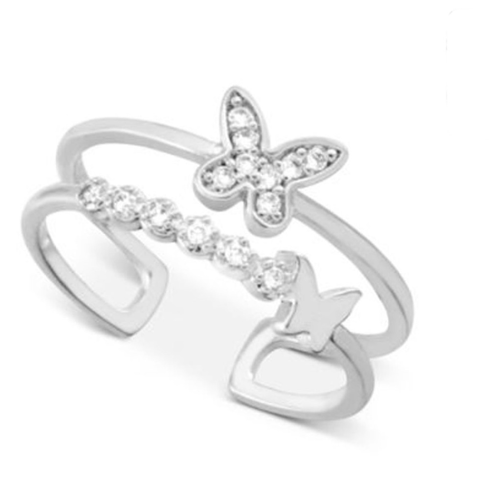 Essentials Crystal Butterfly Two-Row Toe Ring In Fine Silver-Plate - Picture 5 of 5